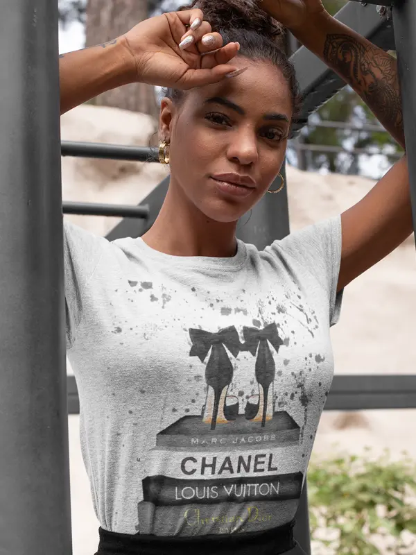 Fashion Bookstack Grey Bow Shoes & Ink Women T-shirt