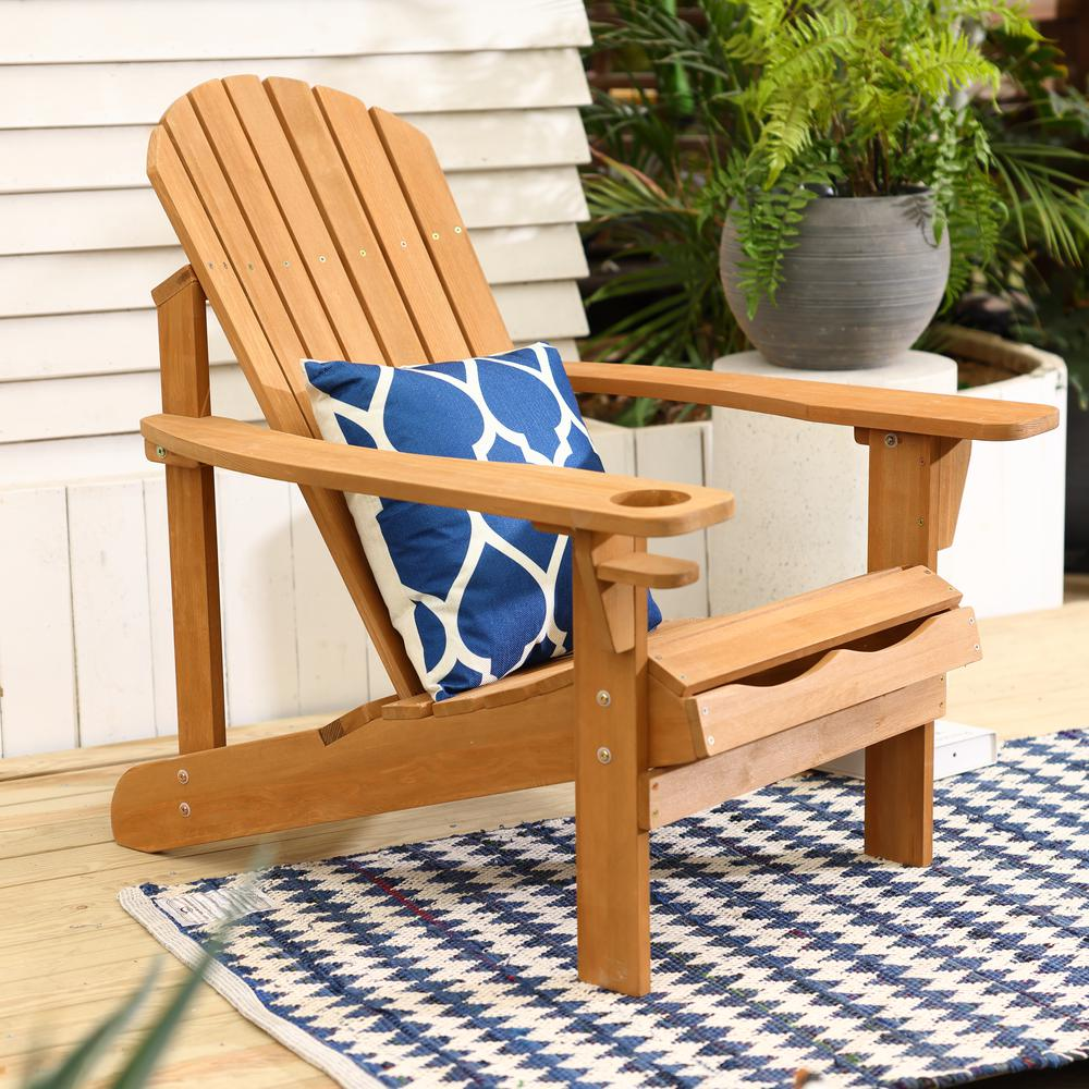 LuxenHome Adirondack Outdoor Wood Chair with Cup Holder