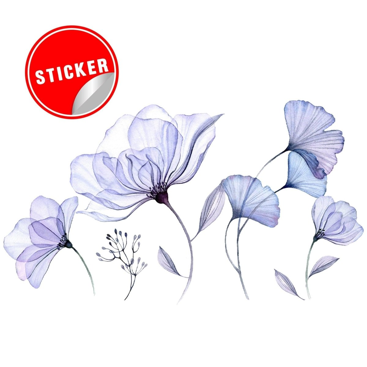 Floral Wall Vinyl Sticker Mural - 3d Blue Flowers Stick Peel Living Room Decor Decal - Furniture Bathroom Blossom Art Transfers Wallpaper