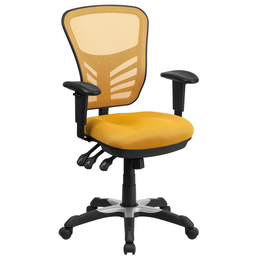 Mid-Back Yellow-Orange Mesh Multifunction Executive Swivel Ergonomic Office Chair with Adjustable Arms