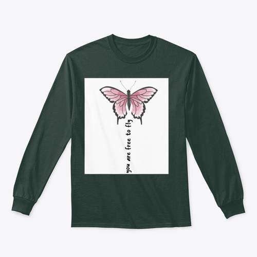 You Are Free To Fly Lettering With Pink Butterfly Design for