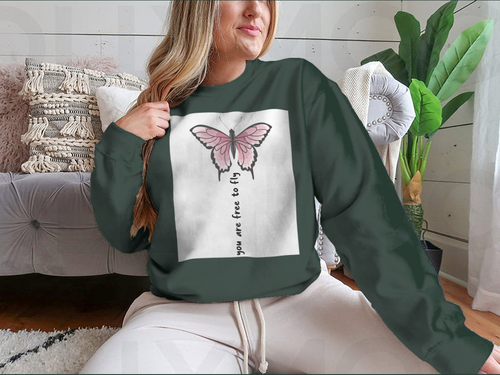 You Are Free To Fly Lettering With Pink Butterfly Design for