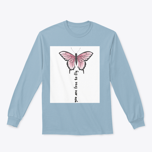 You Are Free To Fly Lettering With Pink Butterfly Design for