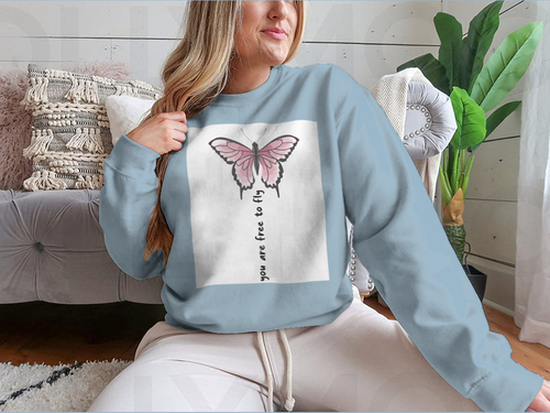 You Are Free To Fly Lettering With Pink Butterfly Design for