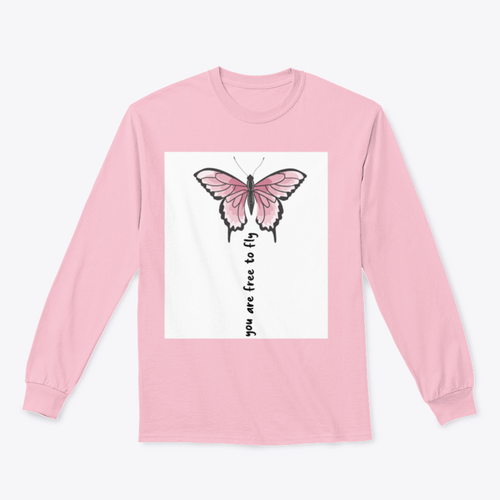 You Are Free To Fly Lettering With Pink Butterfly Design for