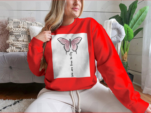 You Are Free To Fly Lettering With Pink Butterfly Design for