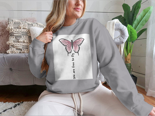 You Are Free To Fly Lettering With Pink Butterfly Design for