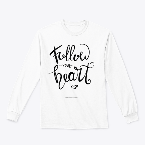 Follow Your Heart. Modern Brush Hand Drawn Ink Calligraphy With Heart