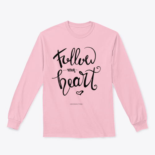 Follow Your Heart. Modern Brush Hand Drawn Ink Calligraphy With Heart