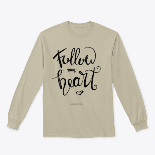 Follow Your Heart. Modern Brush Hand Drawn Ink Calligraphy With Heart