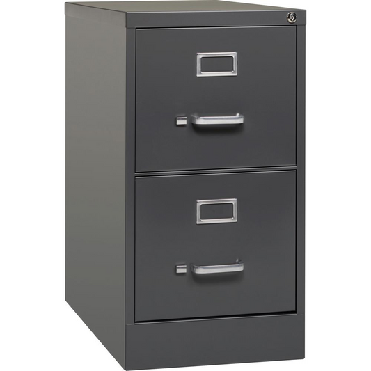 Lorell 26-1/2" Vertical File Cabinet - 2-Drawer - 15" x 26.5" x 28.4" - 2 x Drawer(s) for File - Letter - Vertical - Drawer Extension, Security Lock, Label Holder, Pull Handle - Charcoal - Aluminum, S