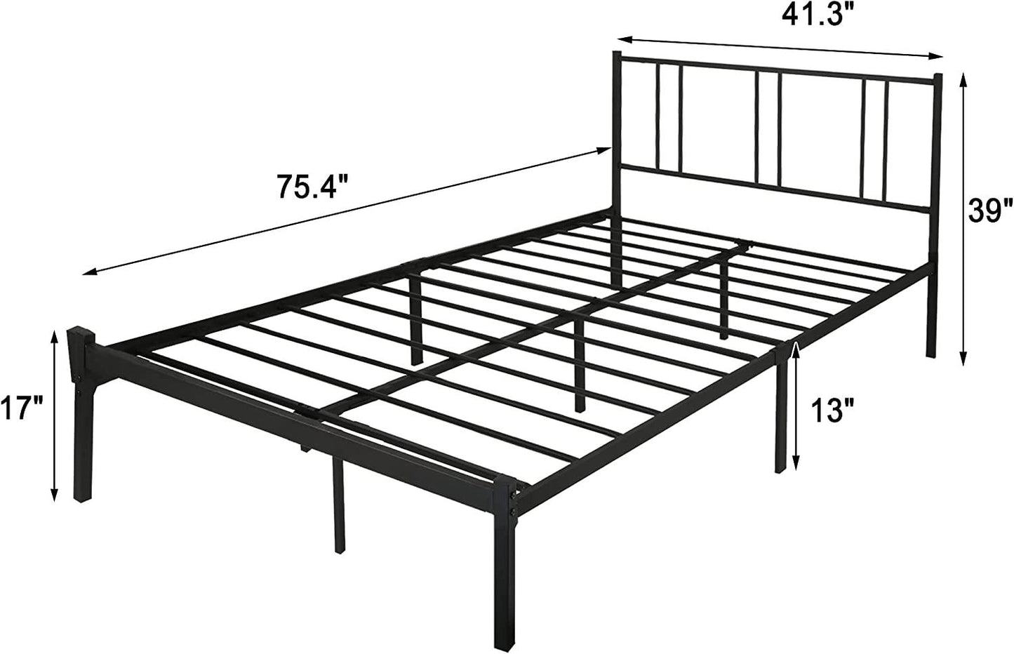 Twin Bed Frame No Box Spring Needed, Sturdy Metal Frame Noise Free, Easy to Assemble