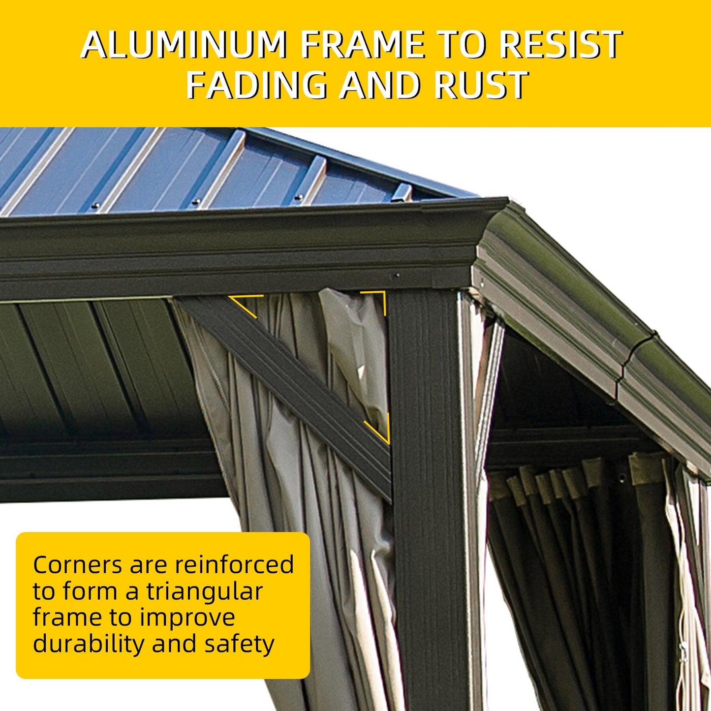 Domi Hardtop Gazebo Outdoor Aluminum Roof Canopy With Mosquito Netting and Curtains