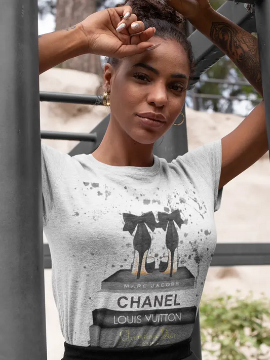 Fashion Bookstack Grey Bow Shoes & Ink  Women T-shirt