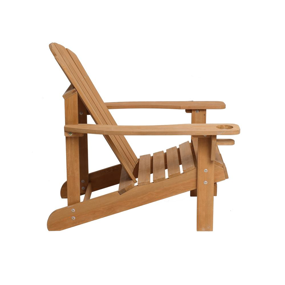 LuxenHome Adirondack Outdoor Wood Chair with Cup Holder