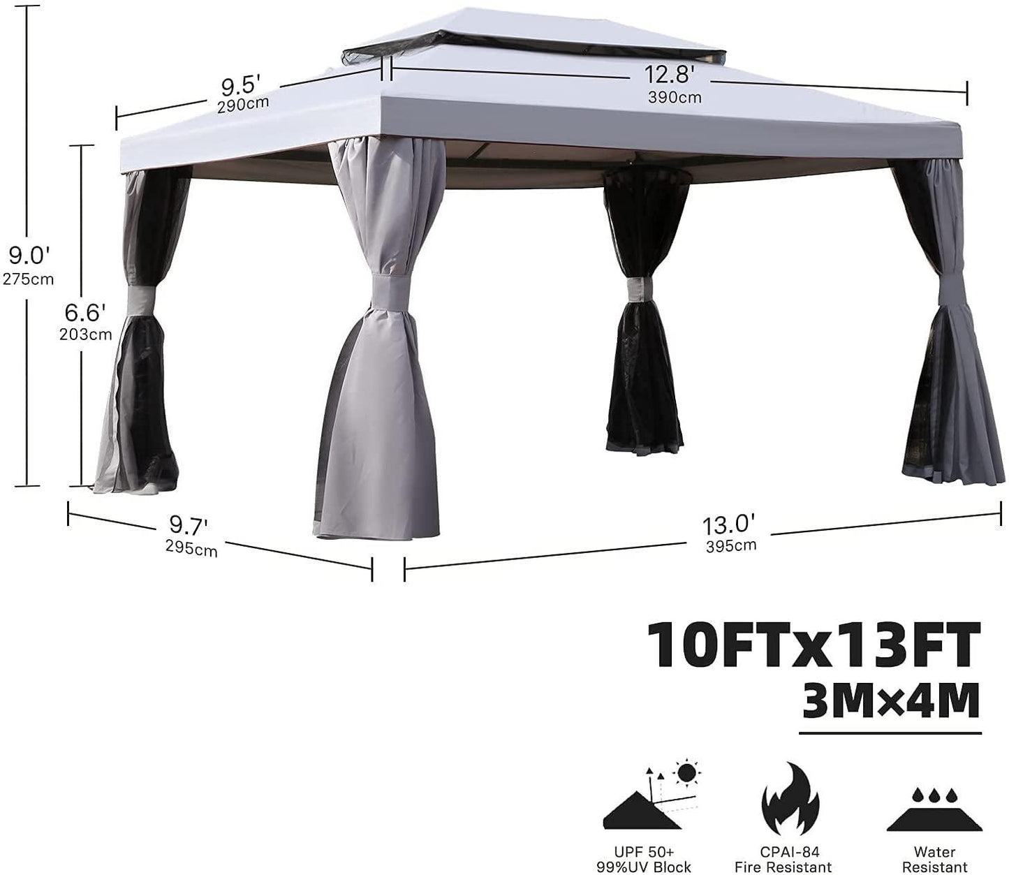 Mydepot SR Gazebo for Patios Outdoor Gazebo with Mosquito Netting and Curtains Outdoor Privacy Screen for Deck Backyard