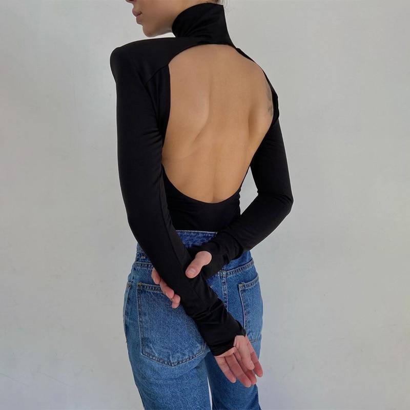 Women Turtleneck Backless Bodycon Bodysuit