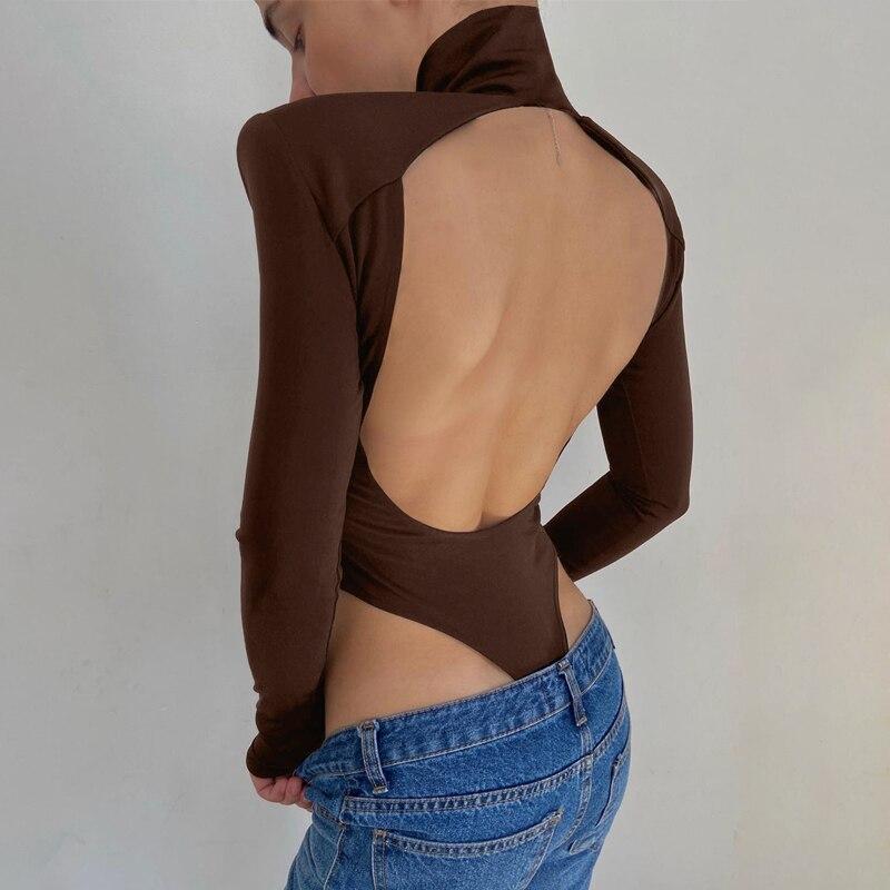 Women Turtleneck Backless Bodycon Bodysuit