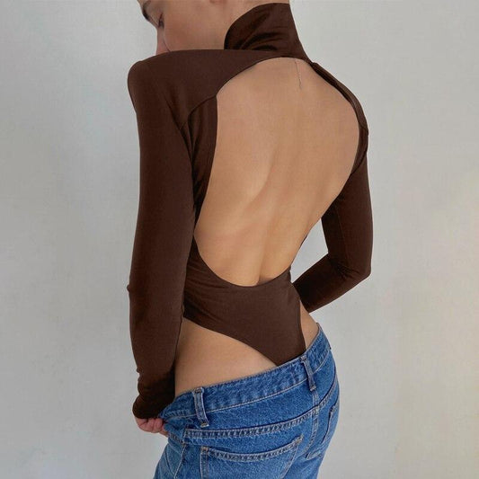 Women Turtleneck Backless Bodycon Bodysuit