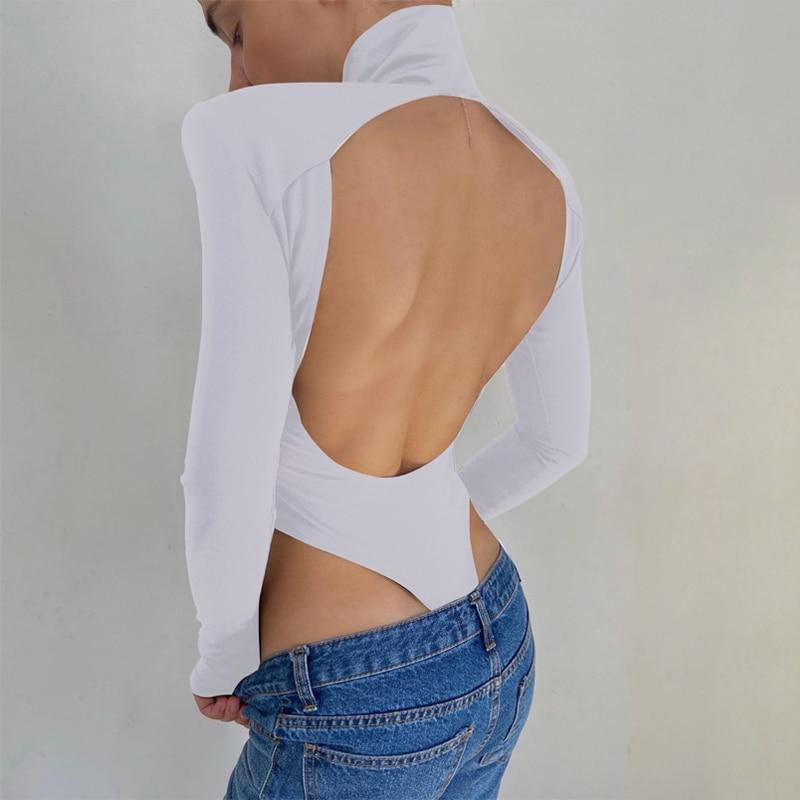 Women Turtleneck Backless Bodycon Bodysuit