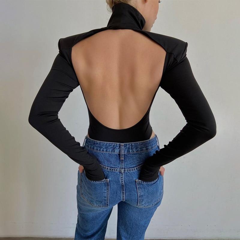 Women Turtleneck Backless Bodycon Bodysuit