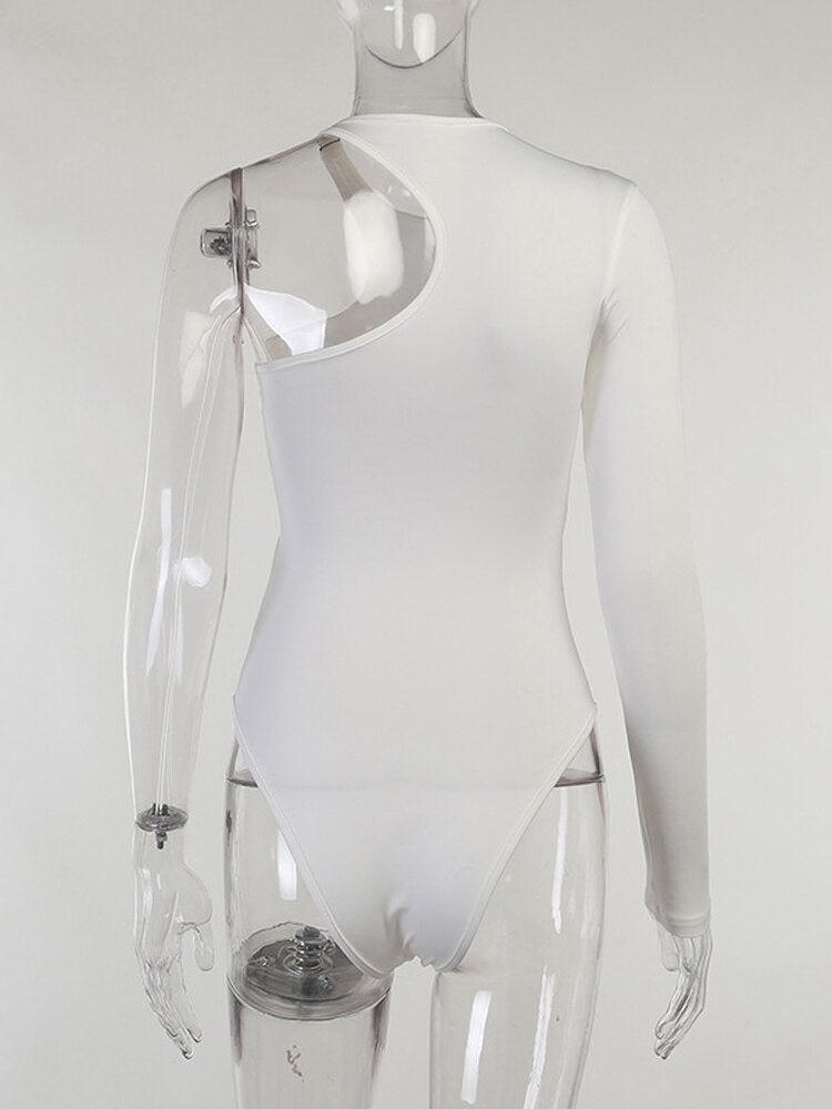 Single Shoulder Bodysuit Top Twist Bow Ruched  Long Sleeve Romper