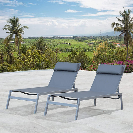 Domi Patio 3 Pieces Aluminum Textilene Chaise Lounge Set with Side Table Outdoor,Adjustable Back