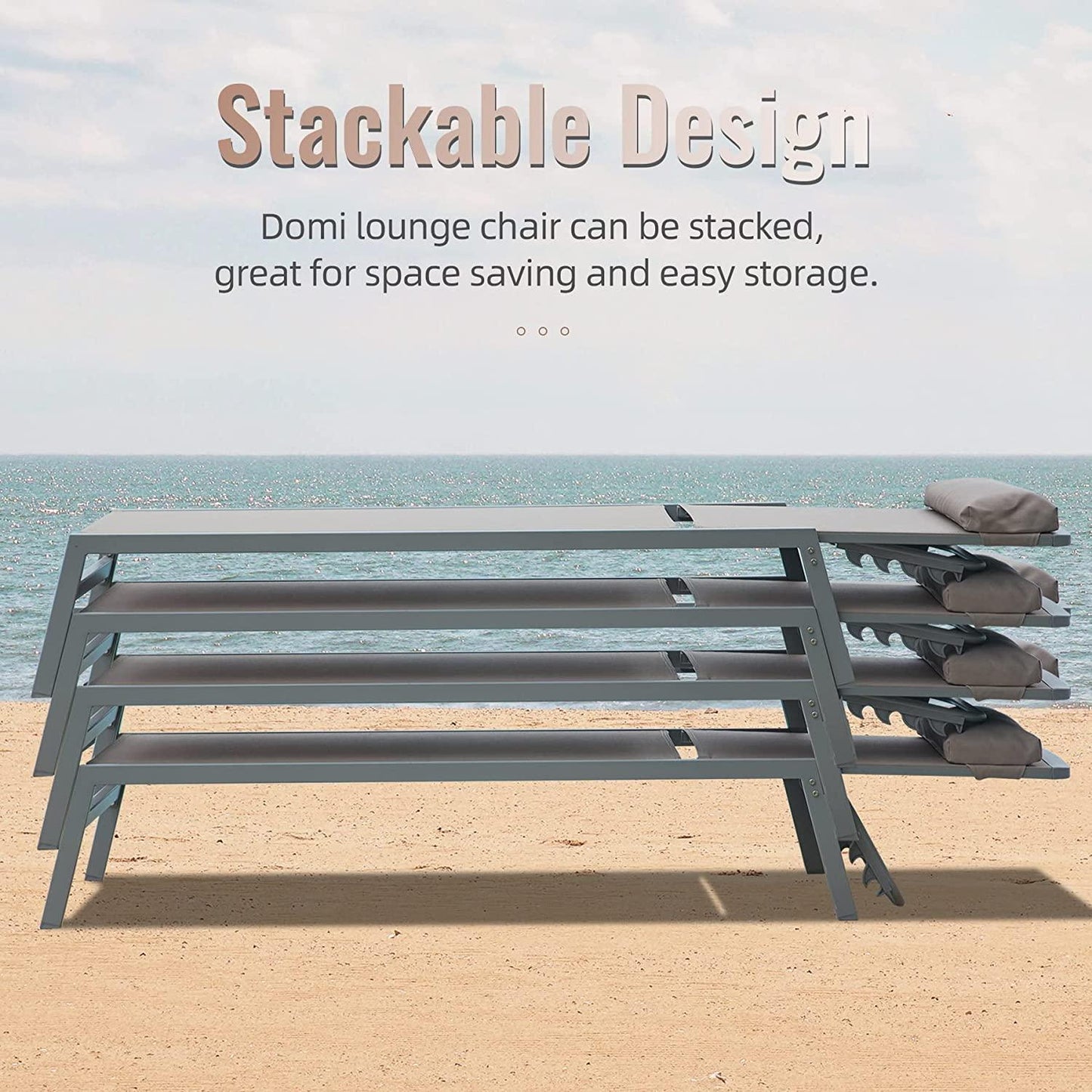 Domi Patio 3 Pieces Aluminum Textilene Chaise Lounge Set with Side Table Outdoor,Adjustable Back